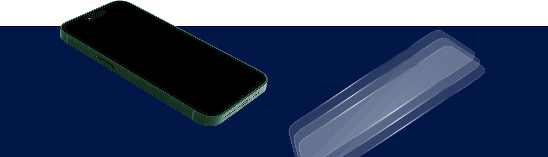 Banner con un celular y una mica protectora